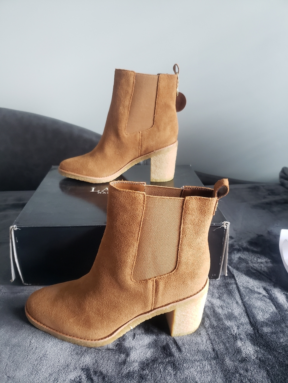 Lauren RALPH LAUREN Marianna Block Heel Ankle Boots - Tan